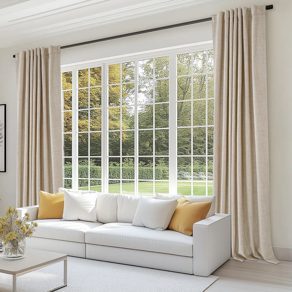 100% Blackout Linen Textured Curtains Solid Thermal Insulated Drapes for Bedroom Living Room (50" Wide, 2 Panels Set)