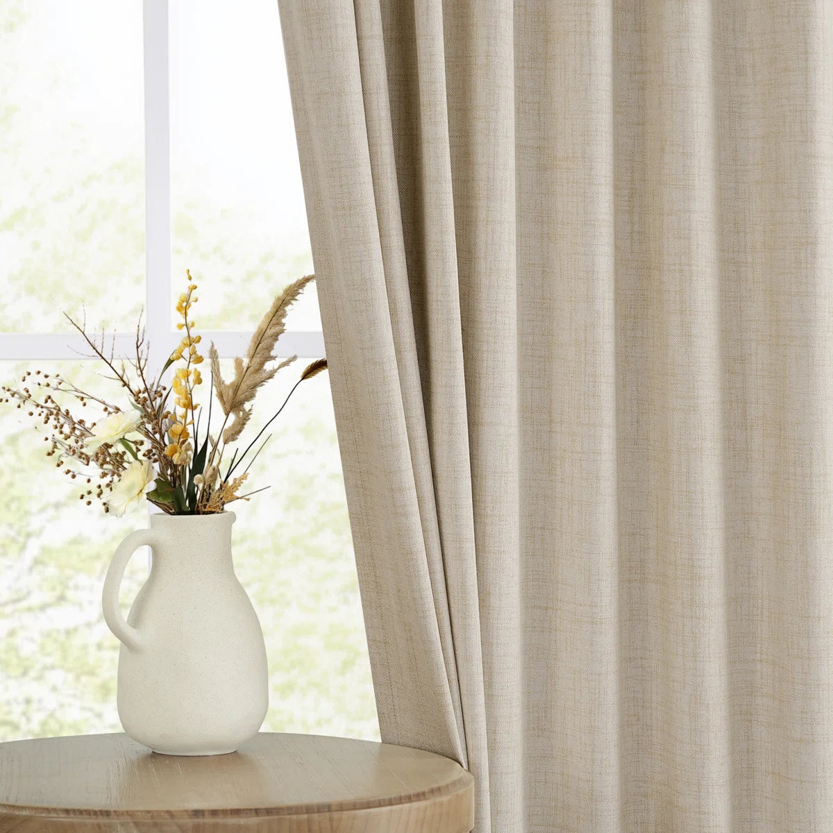 100% Blackout Linen Textured Curtains Solid Thermal Insulated Drapes for Bedroom Living Room (50" Wide, 2 Panels Set)