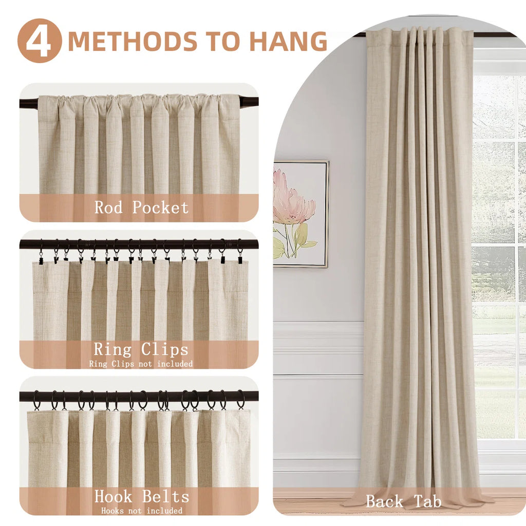 100% Blackout Linen Textured Curtains Solid Thermal Insulated Drapes for Bedroom Living Room (50" Wide, 2 Panels Set)