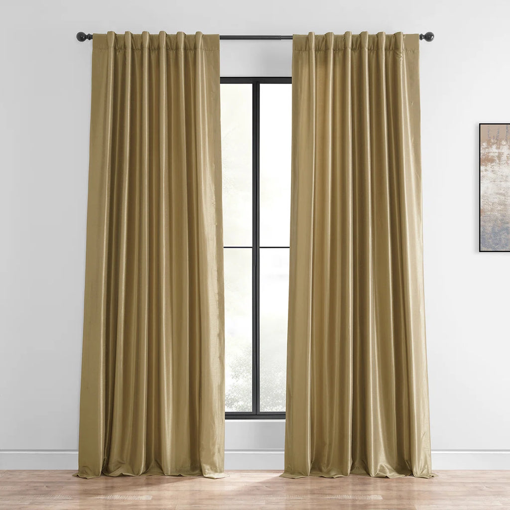 Rayne Vintage Textured Faux Dupioni Silk Room Darkening Curtains Window Single Curtain Panel